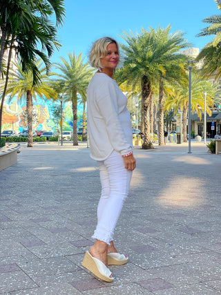 WHITE PALM TREE SWEATER LULU-B