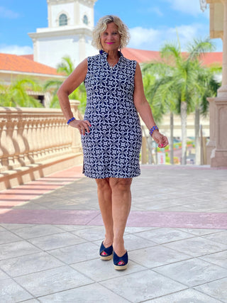 BRIGHTEN BLUE COLLAR DRESS - Cathys Place