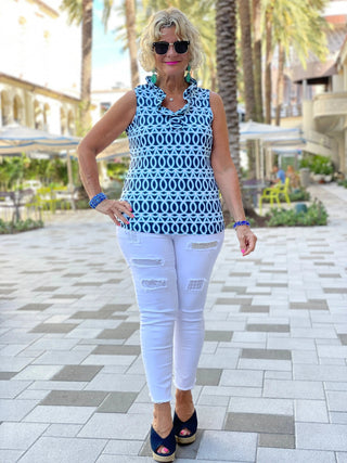 MELINA BLUE SLEEVELESS RUFFLE - Cathys Place