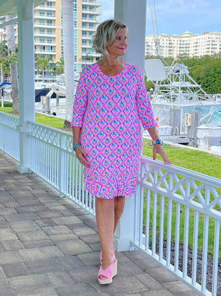 PALM TREE SIESTA RUFFLE SLEEVE DRESS LULU-B