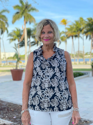 NAUTICAL LANE SLEEVELESS RUFFLE - Cathys Place