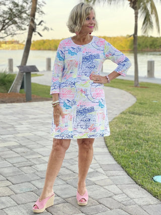 POST CARDS OF LOVE SLEEVE DRESS - Cathys Place