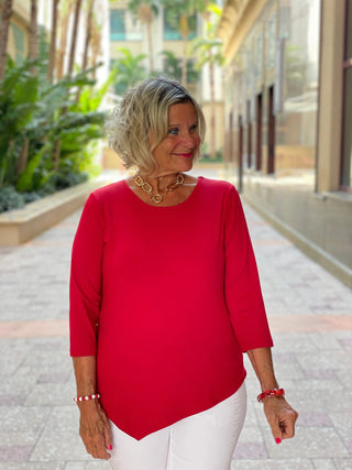 CRIMSON RED ASYMMETICAL TOP LULU-B