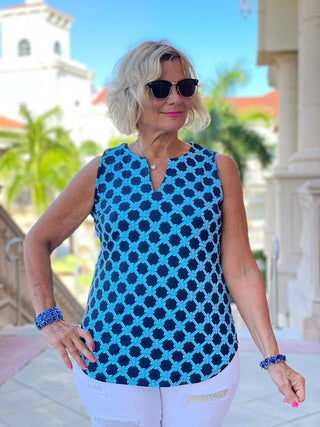 SEASIDE BLUE SLEEVELESS V NECK - Cathys Place