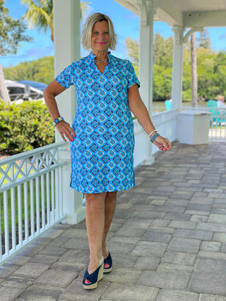 BAHAMA BLUE TURTLE SHORT SLEEVE DRESS LULU-B