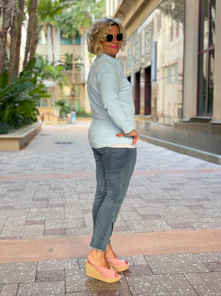 POWDERED BLUE ZIPPER TOP - Cathys Place