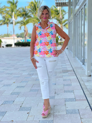 PALM BEACH GARDEN SLEEVELESS RUFFLE TOP - Cathys Place
