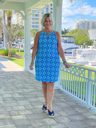BAHAMA BLUE TURTLE KEYHOLE DRESS LULU-B