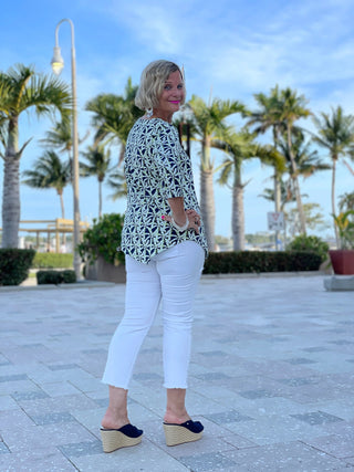 GREEN AND NAVY PALM ASYMMETRIC TOP - Cathys Place