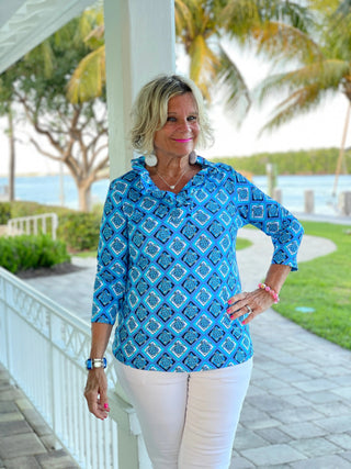 BAHAMA BLUE RUFFLE TOP LULU-B