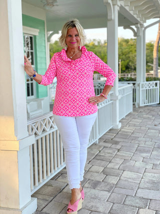PINK DIAMONDS RUFFLE TOP LULU-B