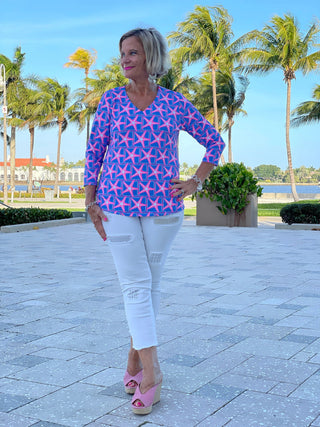 PINK STARFISH BEACH V NECK TOP - Cathys Place