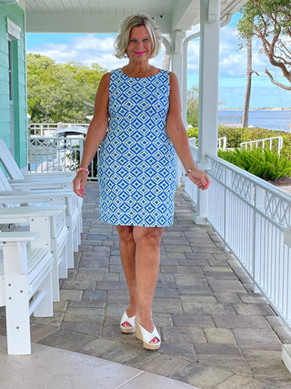 AQUA DIAMONDS SHIFT DRESS LULU-B