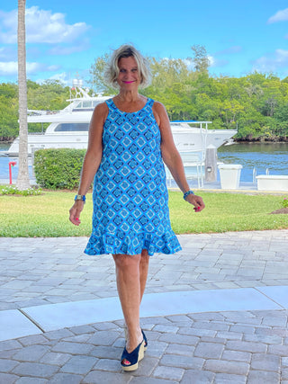 BAHAMA BLUE TURTLE HALTER  RUFFLE DRESS LULU-B
