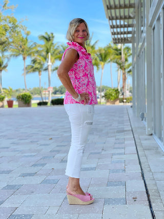 PINK LANE SLEEVELESS RUFFLE TOP - Cathys Place