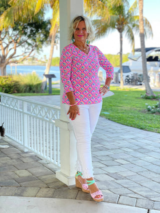 PALM TREE SIESTA V NECK TOP LULU-B