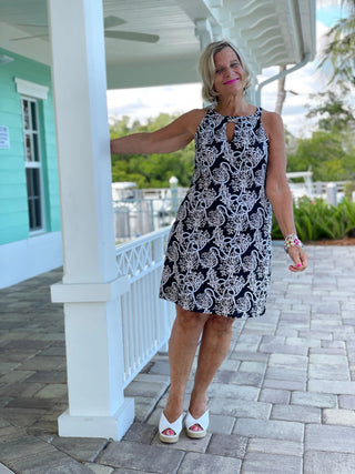 NAUTICAL LANE KEYHOLE DRESS - Cathys Place