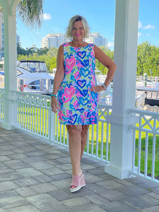 SECRET LOVE HEART SHIFT RUFFLE DRESS LULU-B