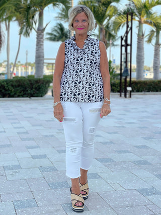 BLACK AND BEIGE SLEEVELESS RUFFLE - Cathys Place