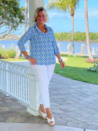 AQUA DIAMONDS  RUFFLE TOP LULU-B