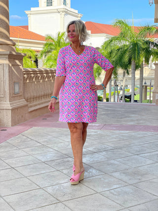 PALM TREE SIESTA ELBOW SLEEVE DRESS LULU-B