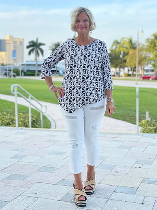 BLACK AND BEIGE ASYMMETRIC TOP - Cathys Place