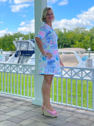 POST CARDS OF LOVE ELBOW SLEEVE DRESS - Cathys Place