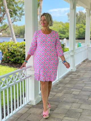 PALM TREE SIESTA RUFFLE SLEEVE DRESS LULU-B