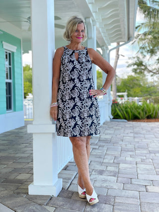 NAUTICAL LANE KEYHOLE DRESS - Cathys Place