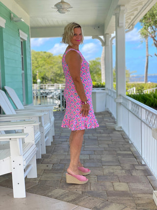 PALM TREE SIESTA HALTER RUFFLE DRESS LULU-B