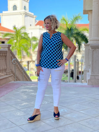 SEASIDE BLUE SLEEVELESS V NECK - Cathys Place