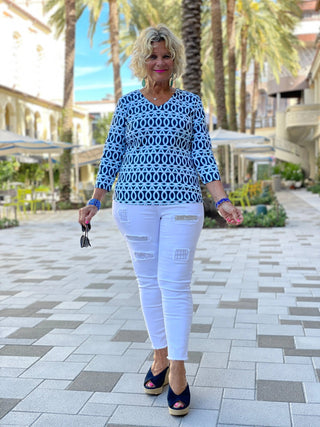 MELINA BLUE V NECK TOP LULU-B