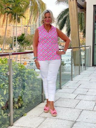 PALM TREE SIESTA SLEEVELESS ZIPPER TOP LULU-B