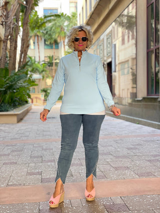 POWDERED BLUE ZIPPER TOP - Cathys Place