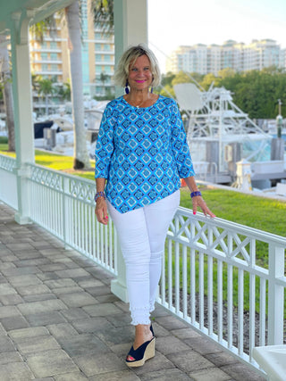 BAHAMA BLUE TURTLE ASYMMETRIC TOP LULU-B