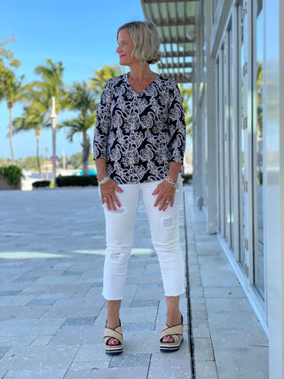 NAUTICAL LANE V-NECK TOP - Cathys Place