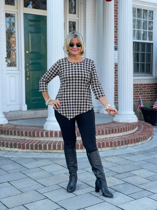 KHAKI HOUNDSTOOTH ASYMMETRIC TOP FINAL SALE LULU-B