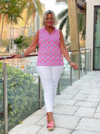 PALM TREE SIESTA SLEEVELESS ZIPPER TOP LULU-B