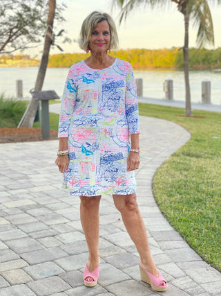 POST CARDS OF LOVE SLEEVE DRESS - Cathys Place