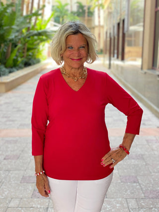 NAUTICAL RED V NECK TOP LULU-B