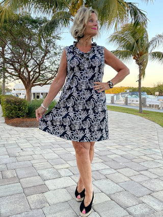 NAUTICAL LANE RUFFLE DRESS - Cathys Place