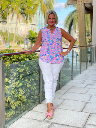 CAROLINA PAISLEY SLEEVELESS V NECK TOP LULU-B