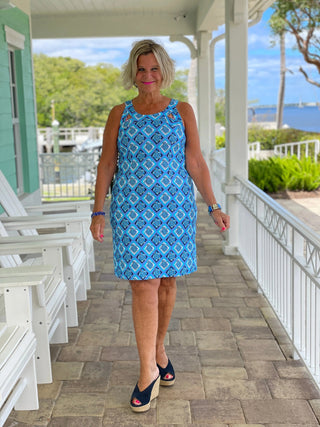 BAHAMA BLUE HALTER DRESS LULU-B