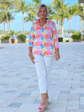 PALM BEACH GARDEN 3/25 RUFFLE TOP - Cathys Place