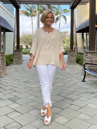 STONE WAFFLE 3 BUTTON TOP - Cathys Place