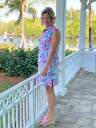 PINK PALM TREE BEACH COLLAR DRESS - Cathys Place