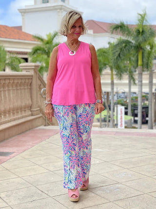 PINK PALM TREE PALAZZO PANT - Cathys Place