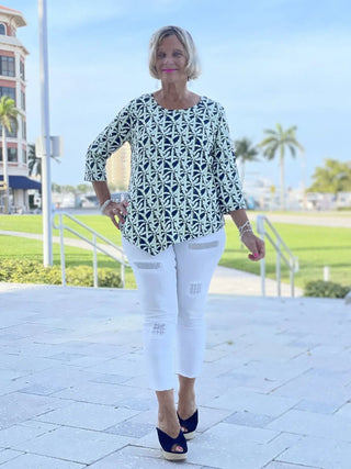 GREEN AND NAVY PALM ASYMMETRIC TOP - Cathys Place