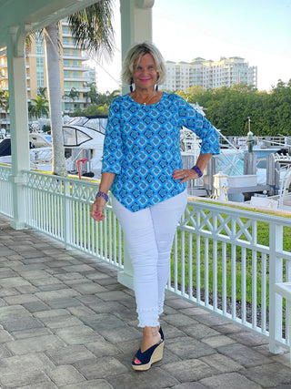 BAHAMA BLUE TURTLE ASYMMETRIC TOP LULU-B