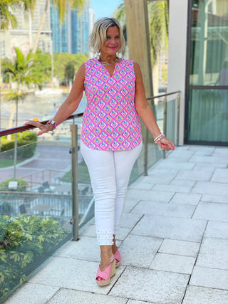 PALM TREE SIESTA SLEEVELESS V NECK LULU-B